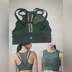 Lululemon Alchemy Sun Setter Mesh Strappy  Sports Work Out Gym Bra Army Green 4